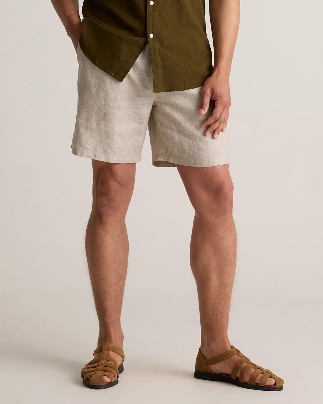 100% European Linen Drawstring Beach Shorts - 7"