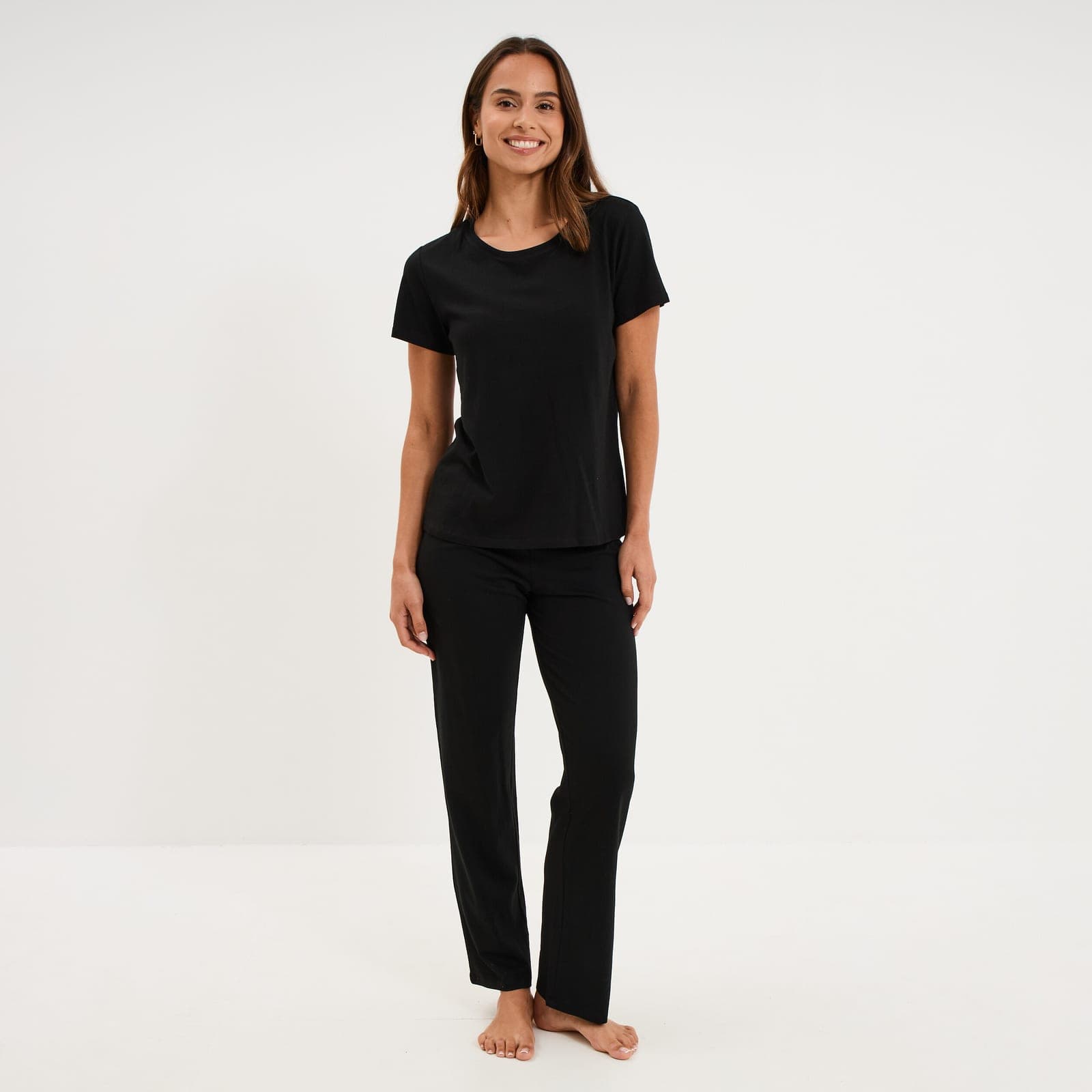 Ensemble pyjama t-shirt pantalon coton noir femme