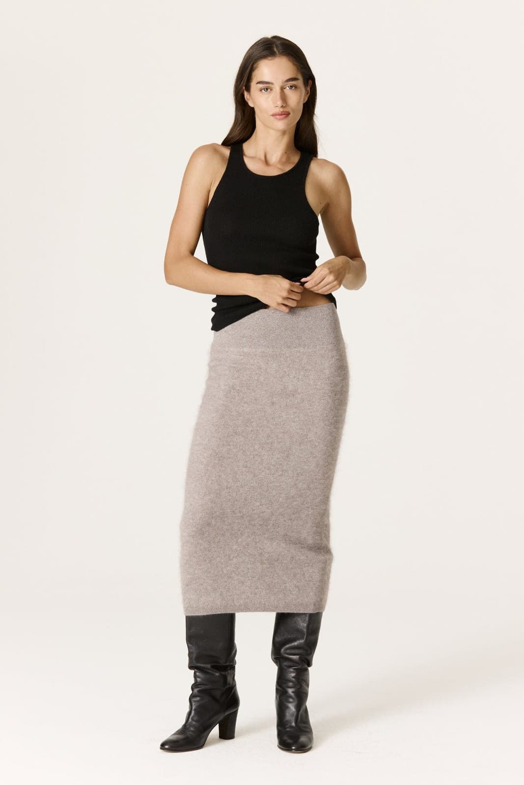 FRANCESCA CASHMERE MIDI SKIRT - SMOKEY QUARTZ