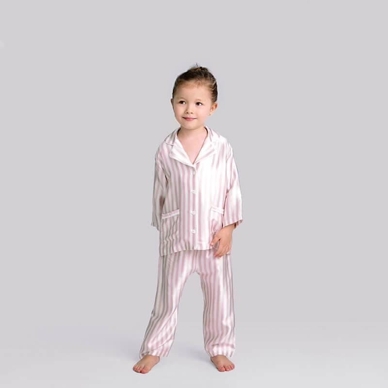 Boys and Girls Striped Silk Pajama Set Button-Down Pajamas 1