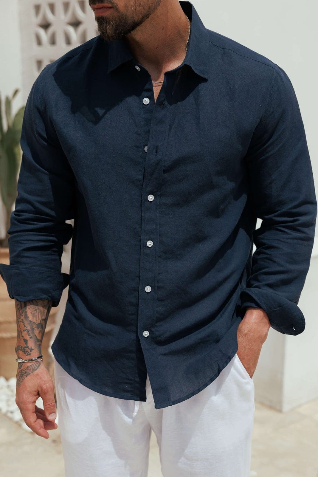 LUXE LINEN SHIRT - NAVY 1