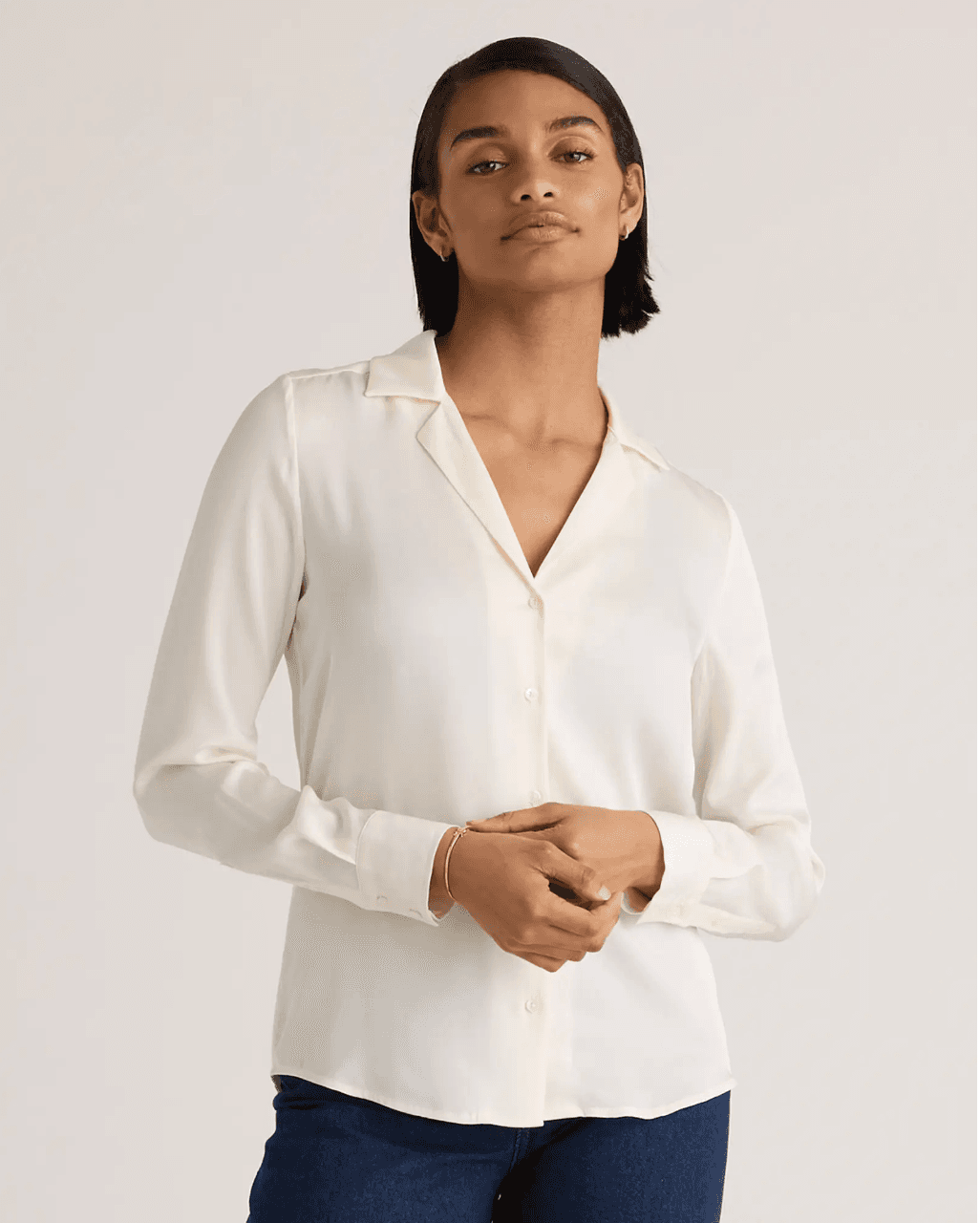 Washable Stretch Silk Notch Collar Blouse 1