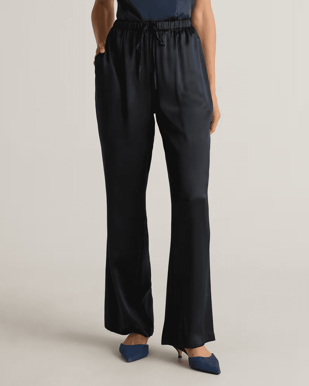 100% Washable Silk Drawstring Wide Leg Pants 1