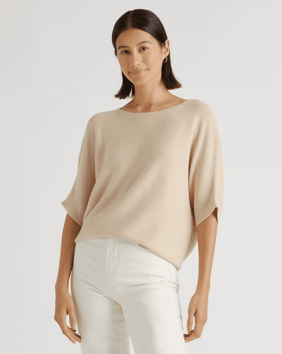 Lightweight Cotton Cashmere Link-Stitch Dolman Sweater 1