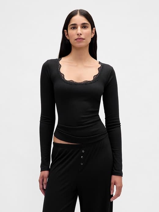 Mini Rib Lace-Trim PJ Top 1