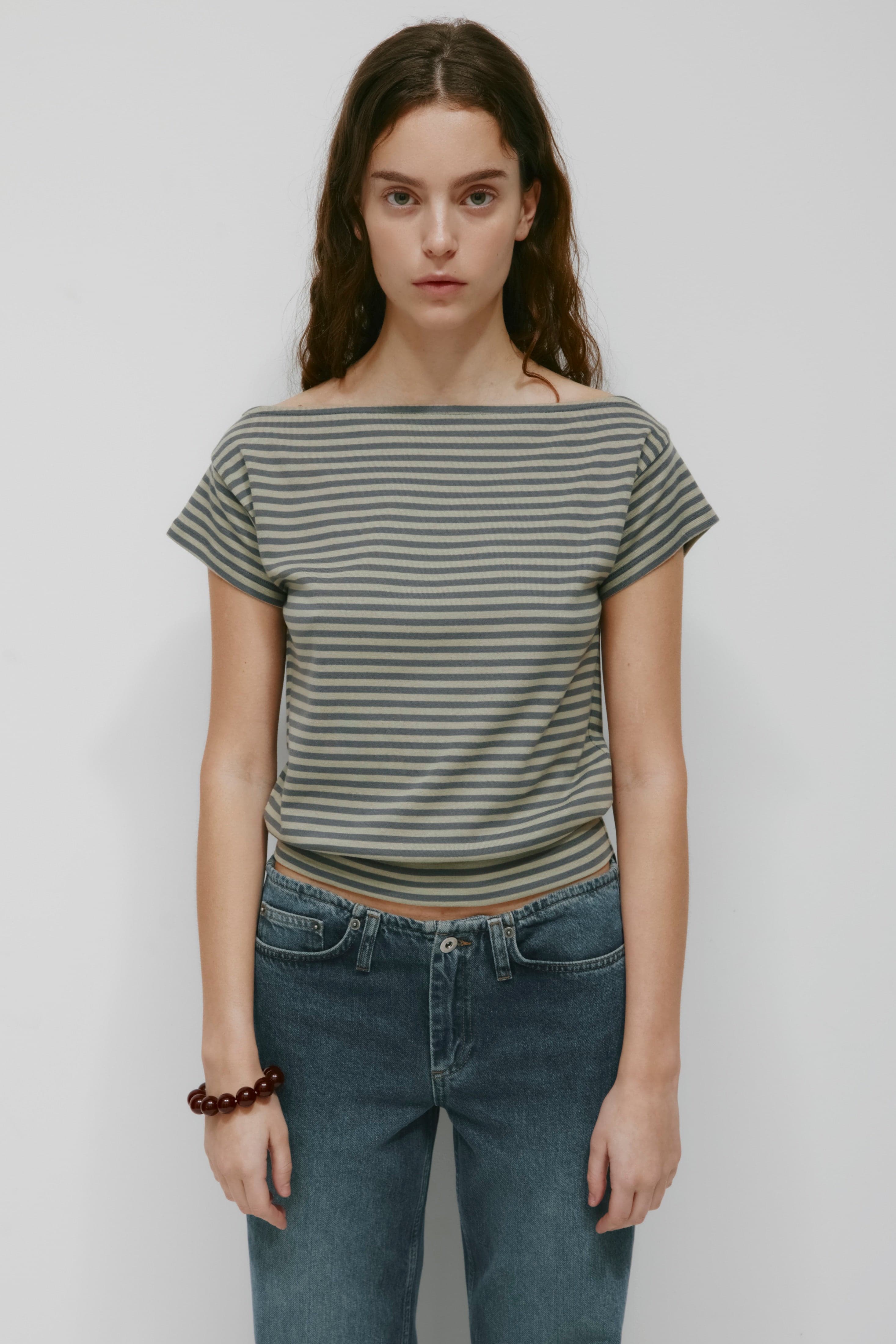 Women's Striped Boatneck Banded Tee 1