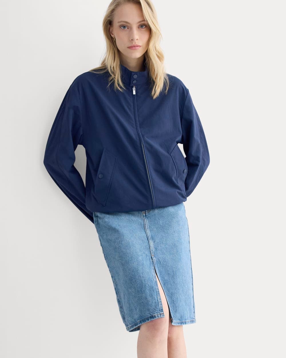 Mid-Rise Denim Midi Skirt