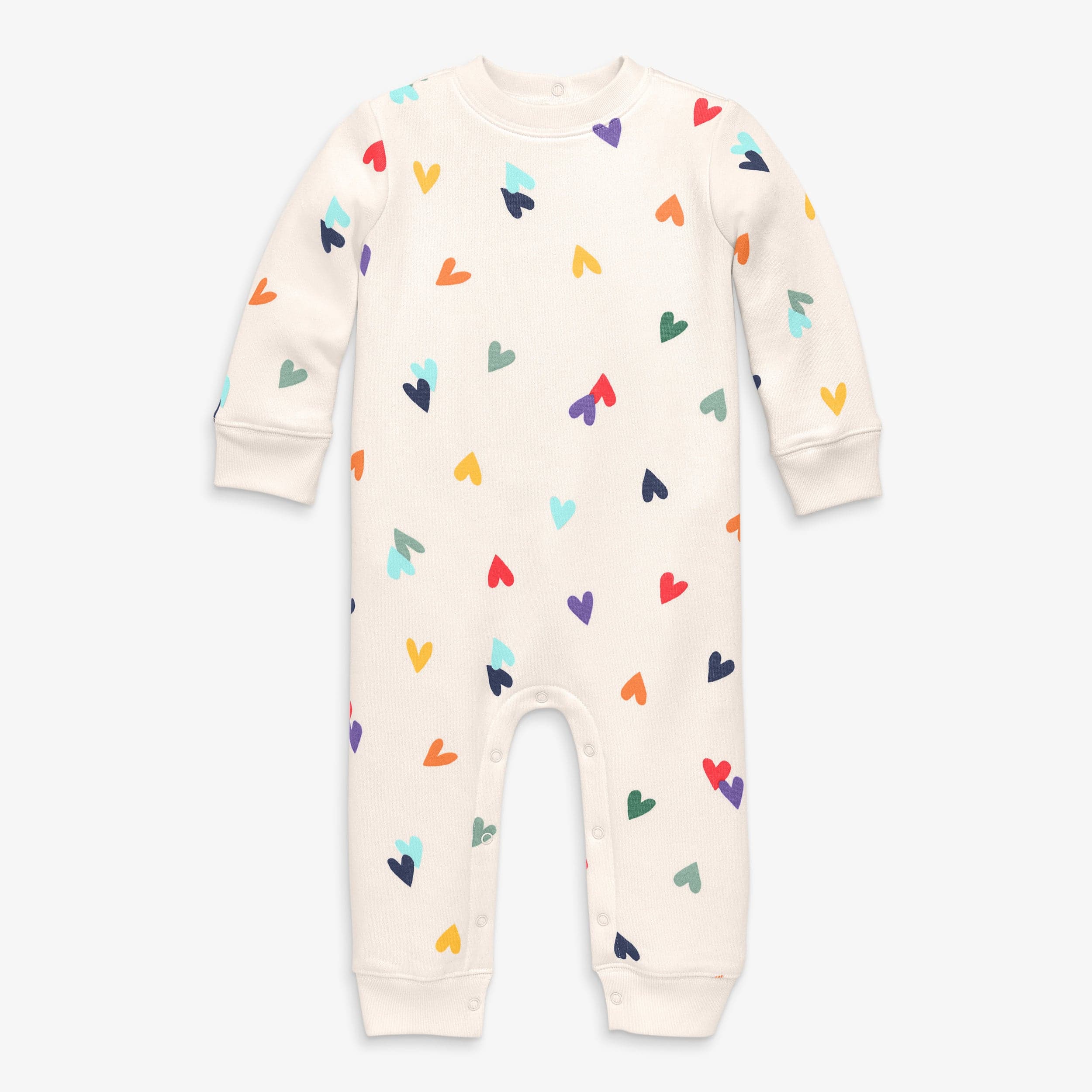 Clearance baby cozy fleece sweatshirt romper in rainbow confetti hearts