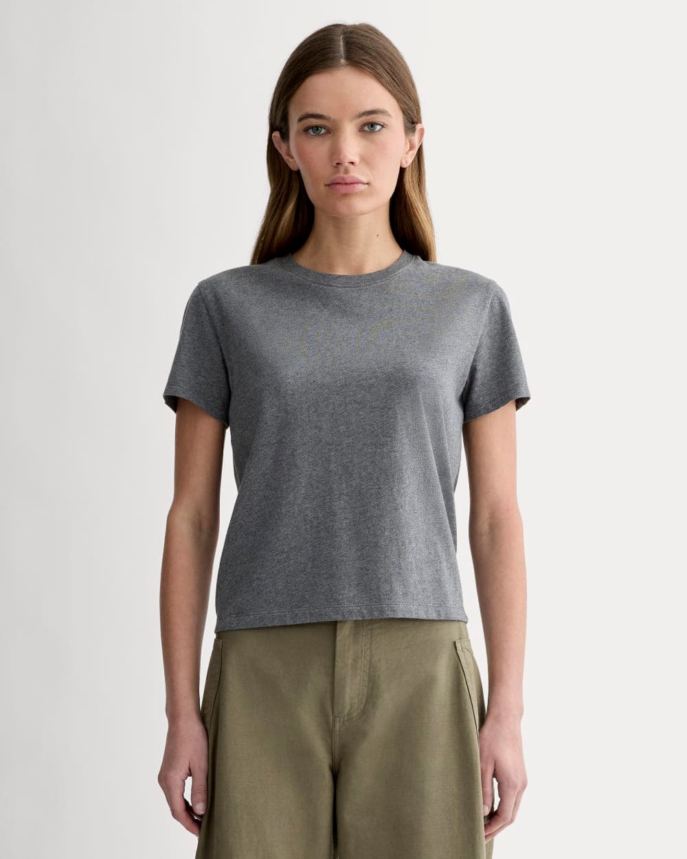 The Box-Cut Tee in Essential Cotton | Heathered Charcoal | No Pocket 1