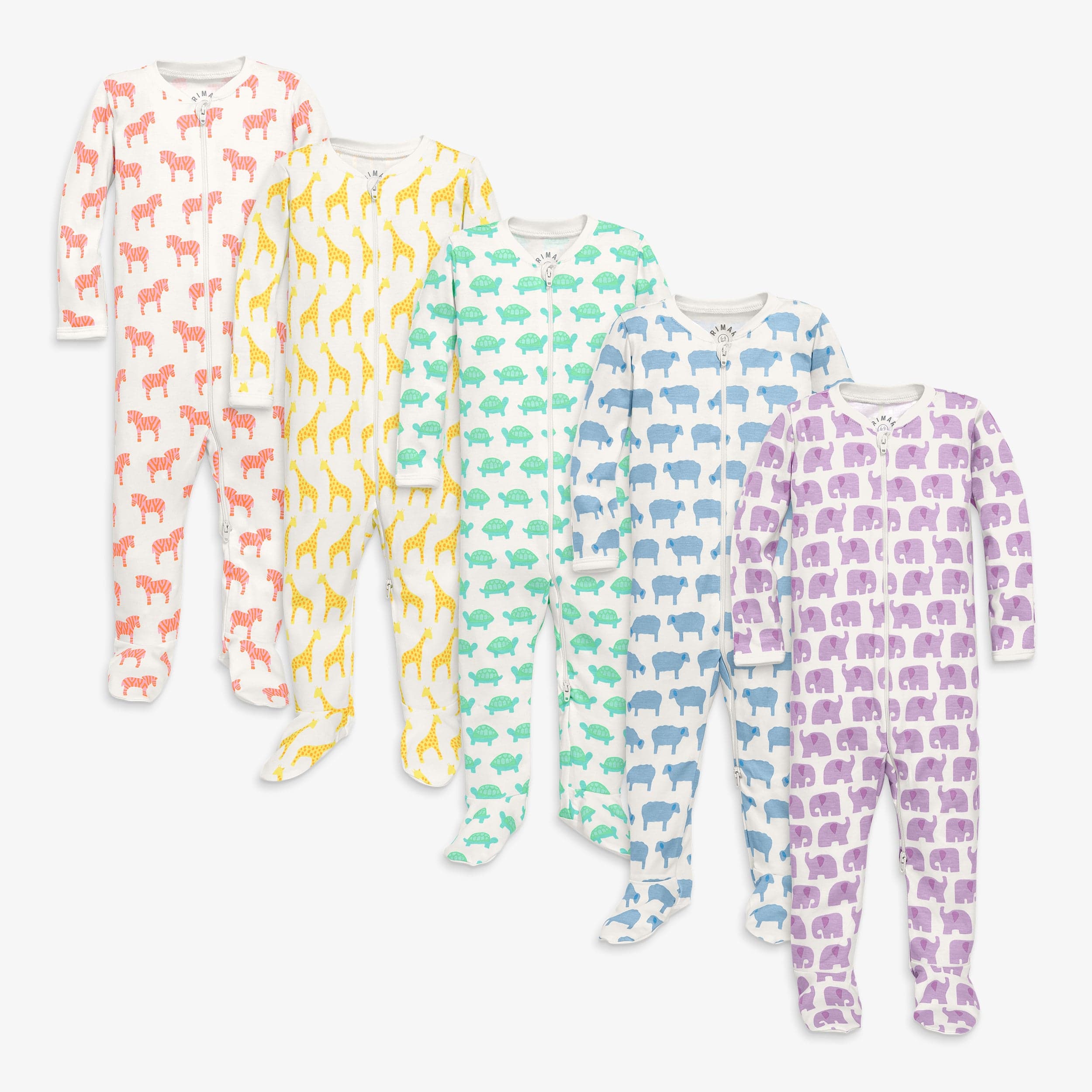 Baby animal friends organic zip footie 5-pack gift set 1
