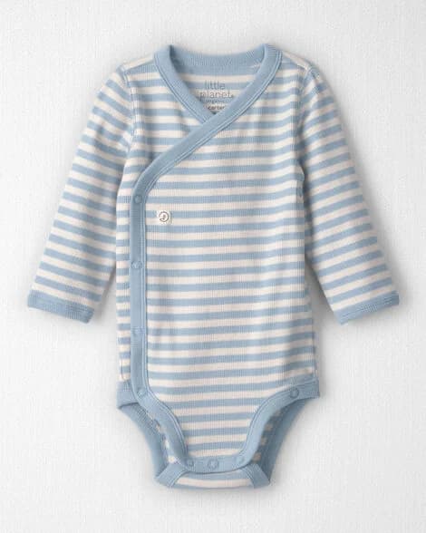 Baby Organic Cotton Wrap Bodysuit in Stripes 1