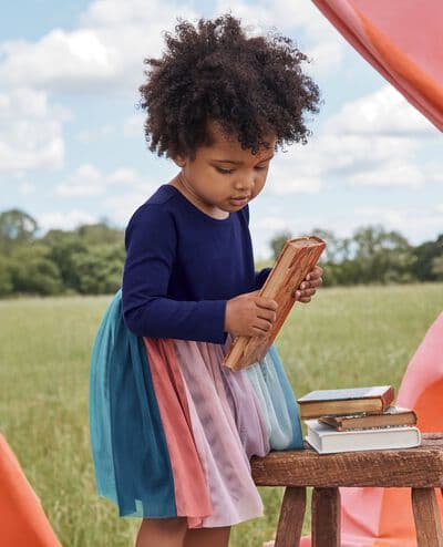 Baby Long Sleeve Tulle Rainbow Dress