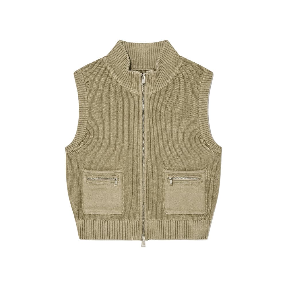 LOGO POINT WASHED KNIT VEST FOR WOMEN IN LIGHT KHAKI