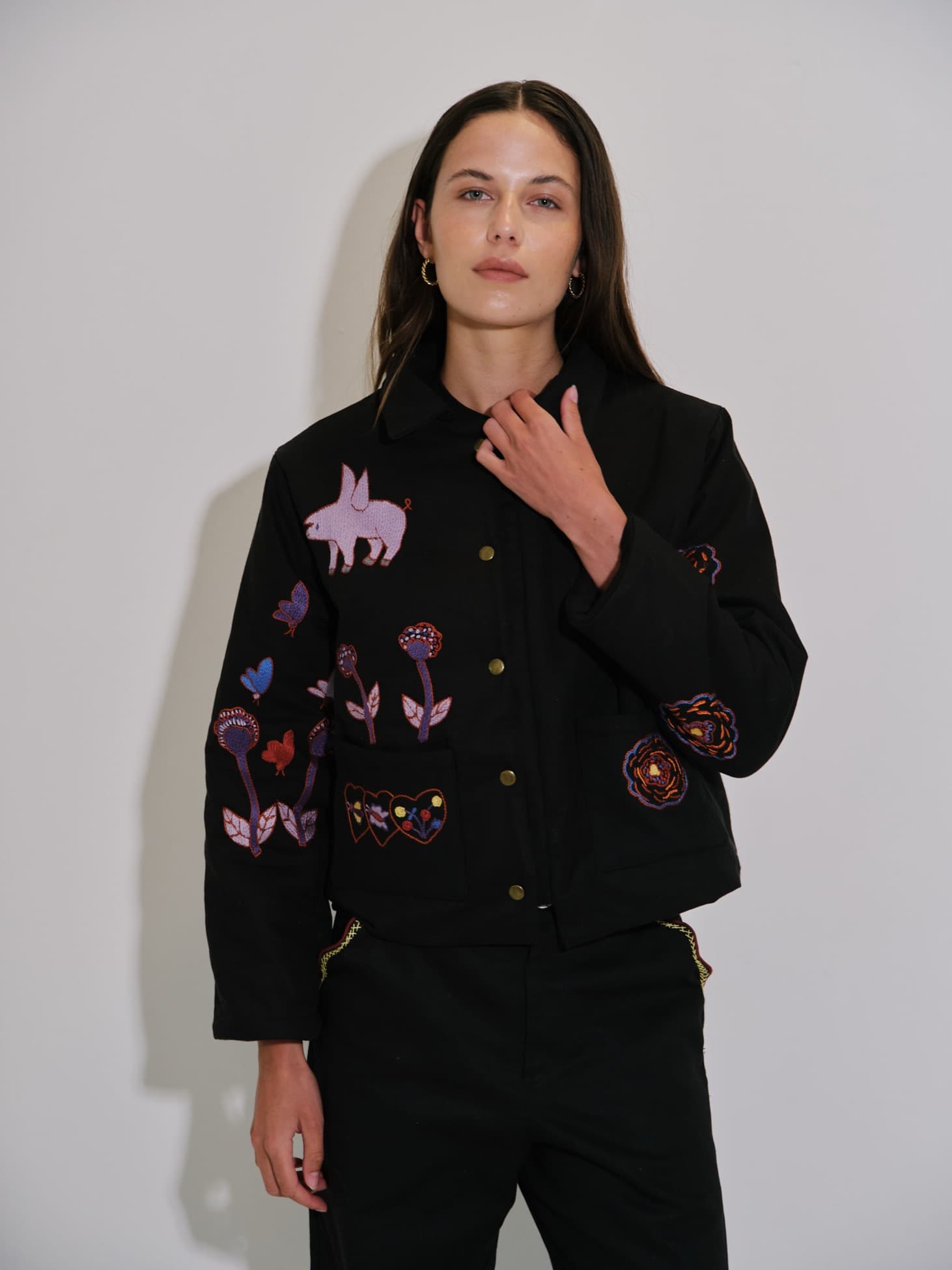 Hand Embroidered Boxi Jacket | Black 1