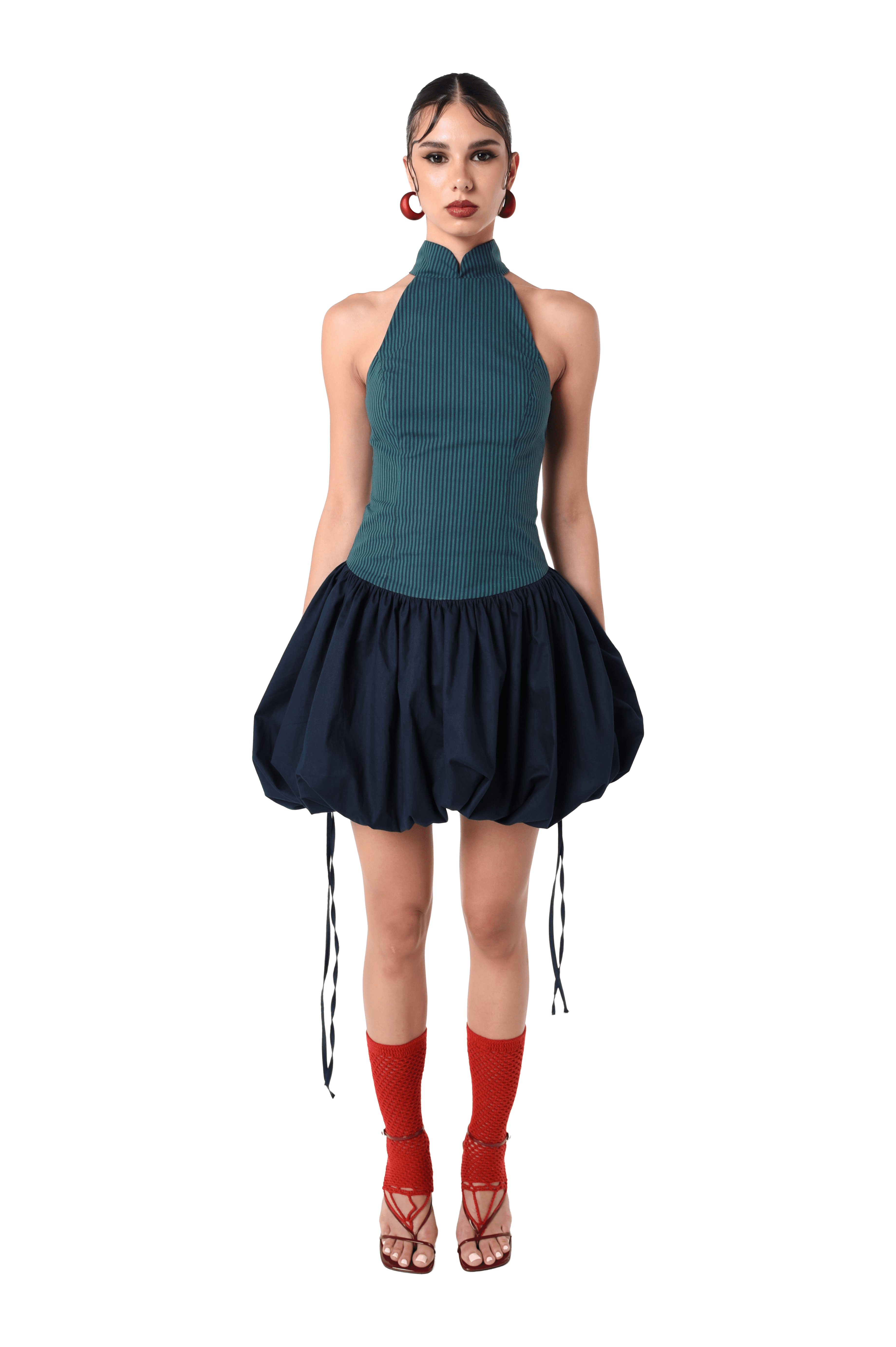 VERTICAL STRIPED BUBBLE MINI DRESS