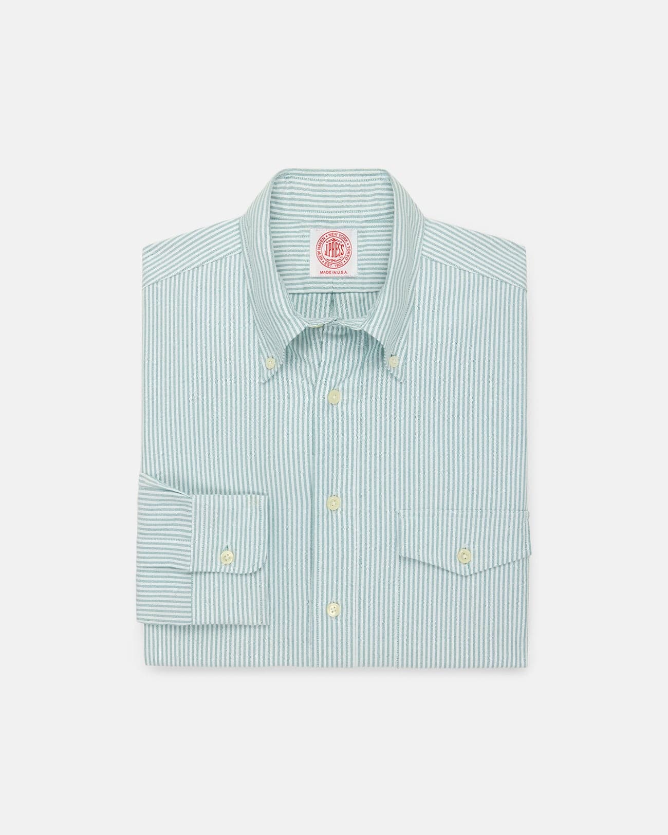 Made-in-USA Flap Pocket Green University Stripe Oxford Cloth Shirt - Classic Fit