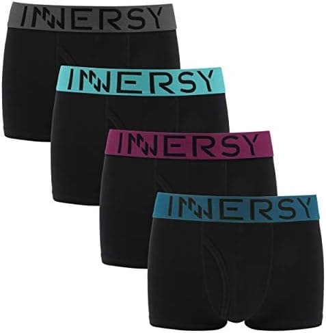 Mens Trunks Low Rise Cotton Stretch Underwear with Pouch 4 Pack(Small, Black with colorful waistband)