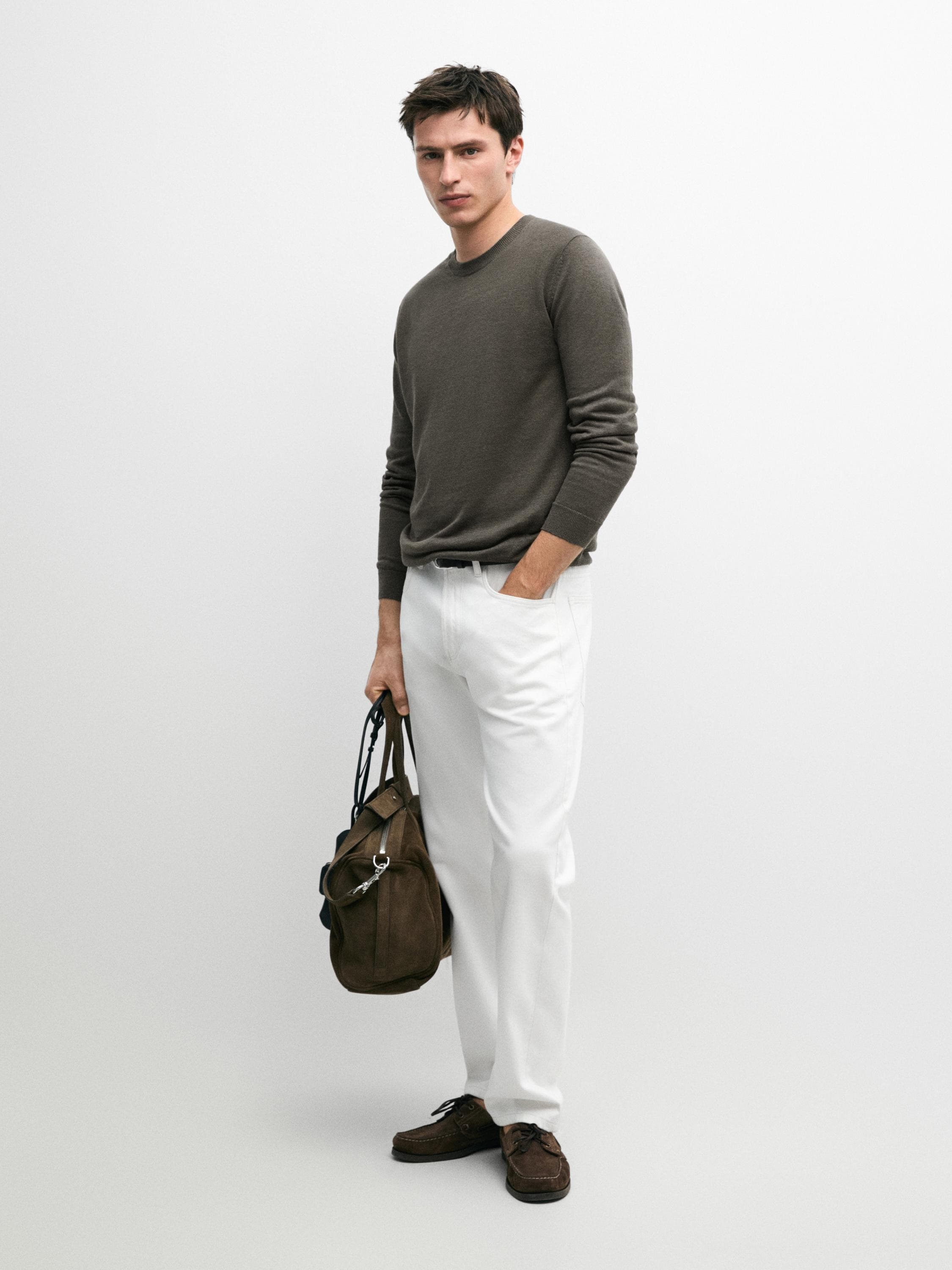 100% linen knit crew neck sweater