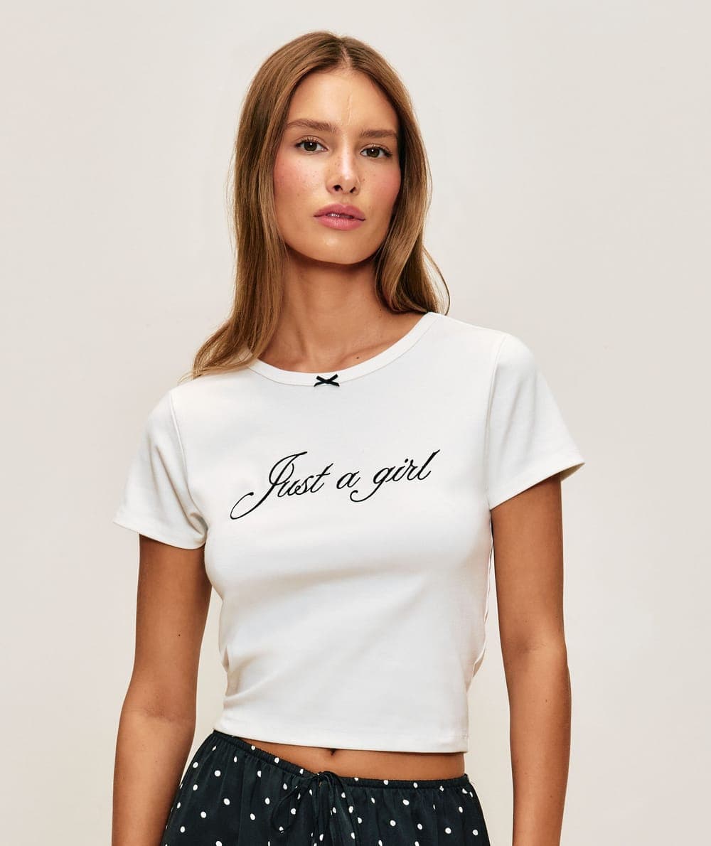 T-shirt avec broderie "Just a Girl" en jersey