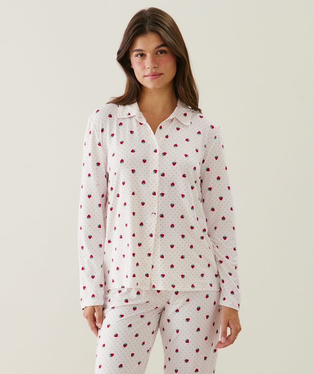 Ensemble de pyjama en jersey à pois et motifs fraises