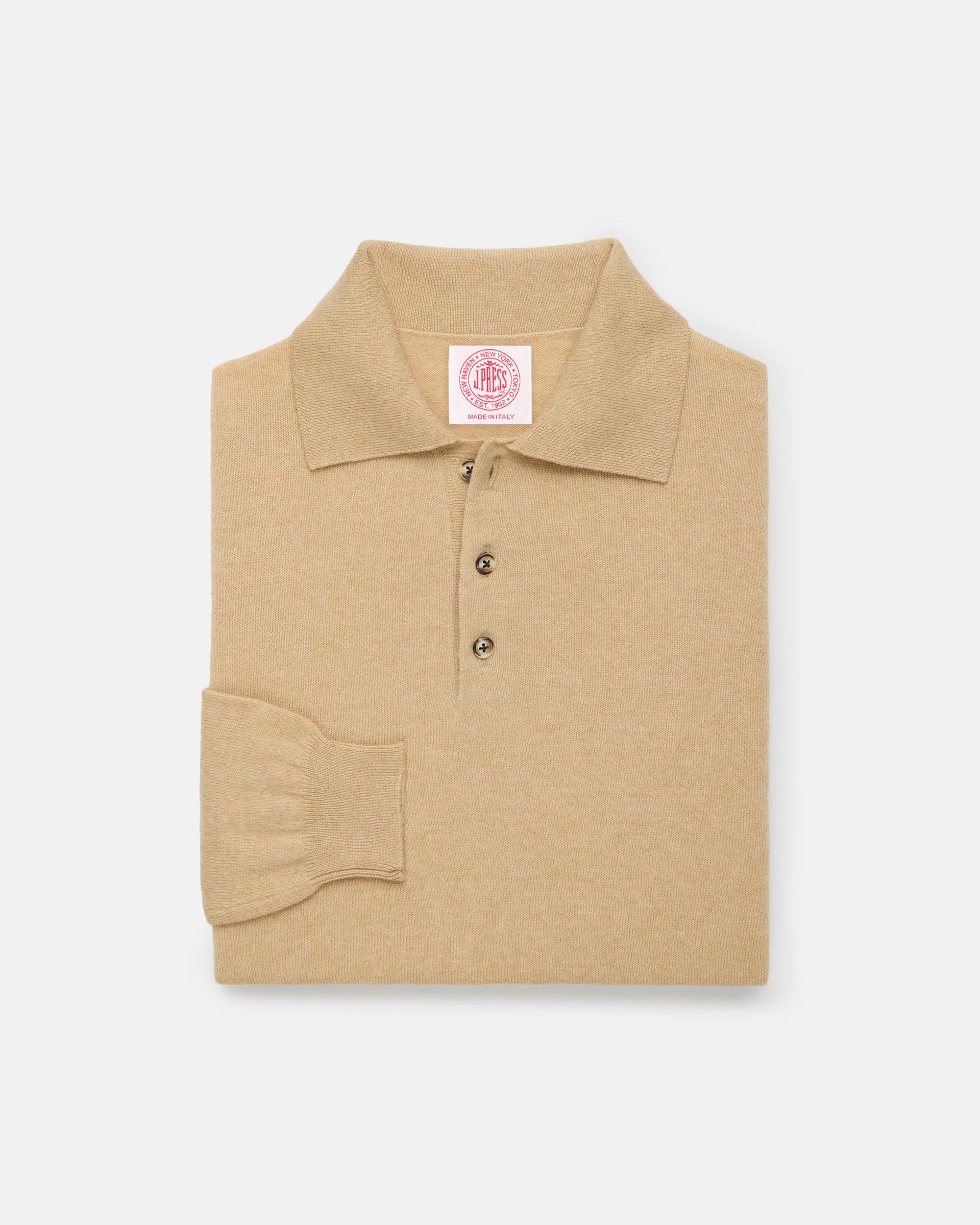 Made-in-Italy Tan Cashmere Long Sleeve Polo