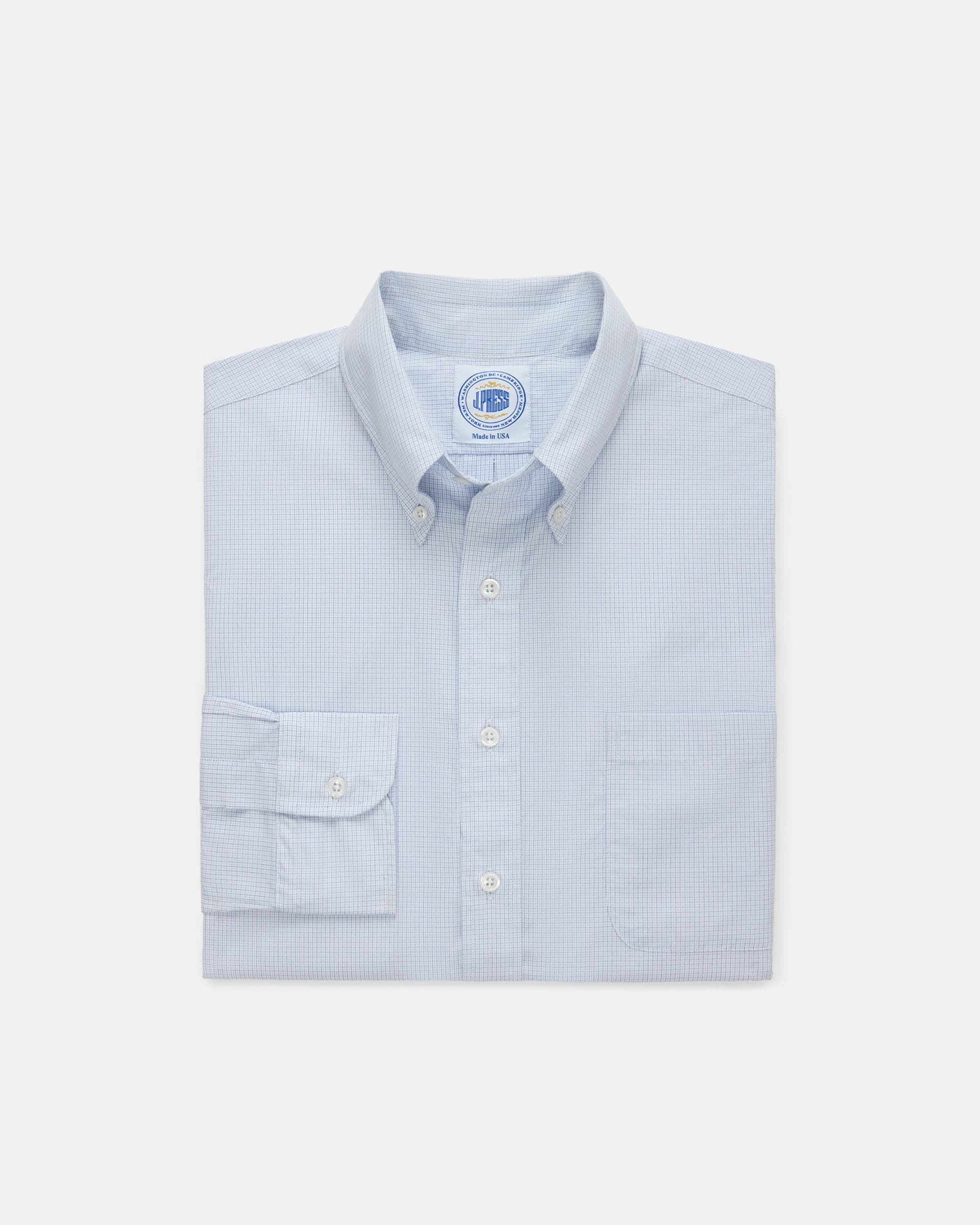 Made-in-USA Thomas Mason Blue Mini Tattersall Button Down Shirt - Classic Fit