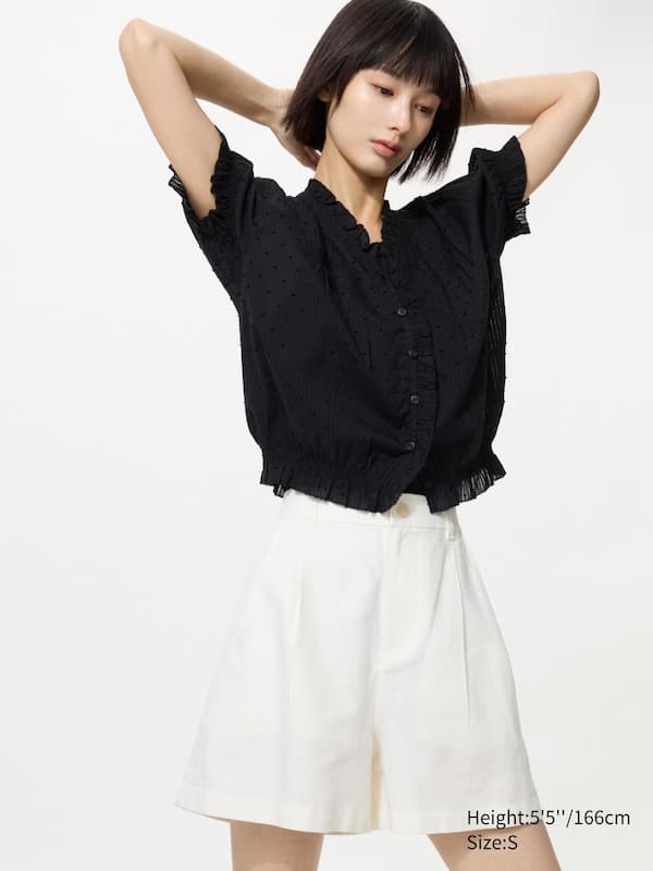 Short en lin et coton mélangés