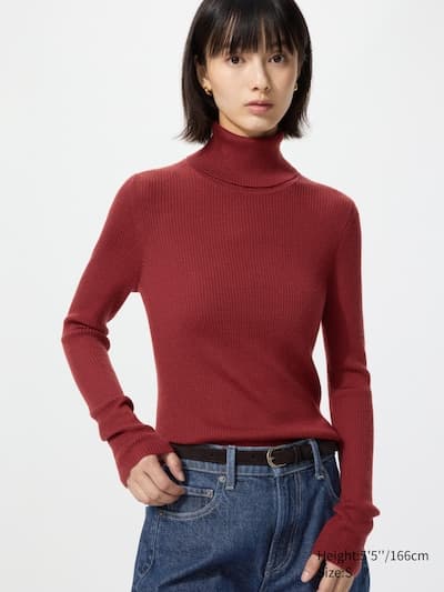 Pull col roulé côtelé 100% laine mérinos