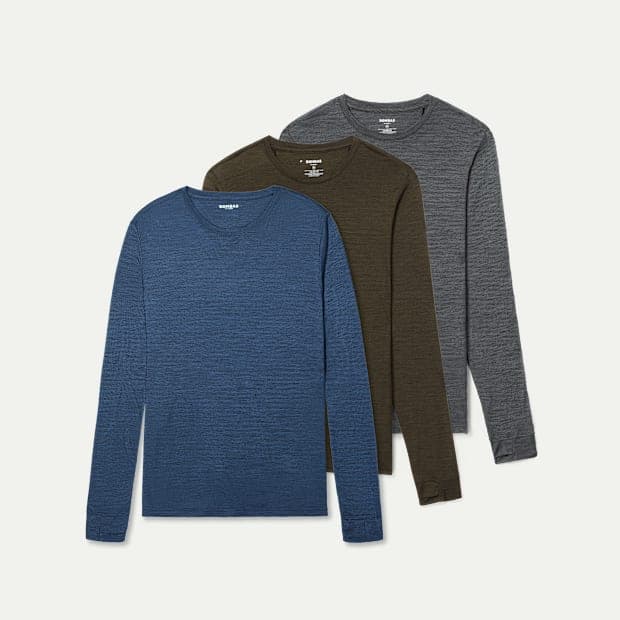 Men's Merino Wool Blend Crew Neck Long Sleeve T-Shirt 3-Pack 1
