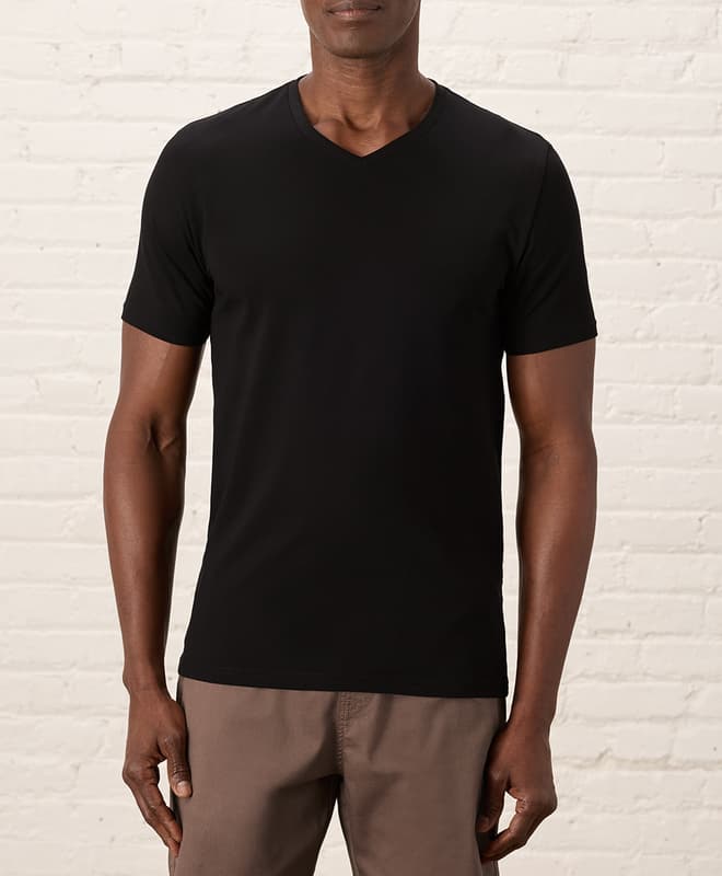 PACT Men's Black Cool Stretch Slim Fit V-Neck Tee S