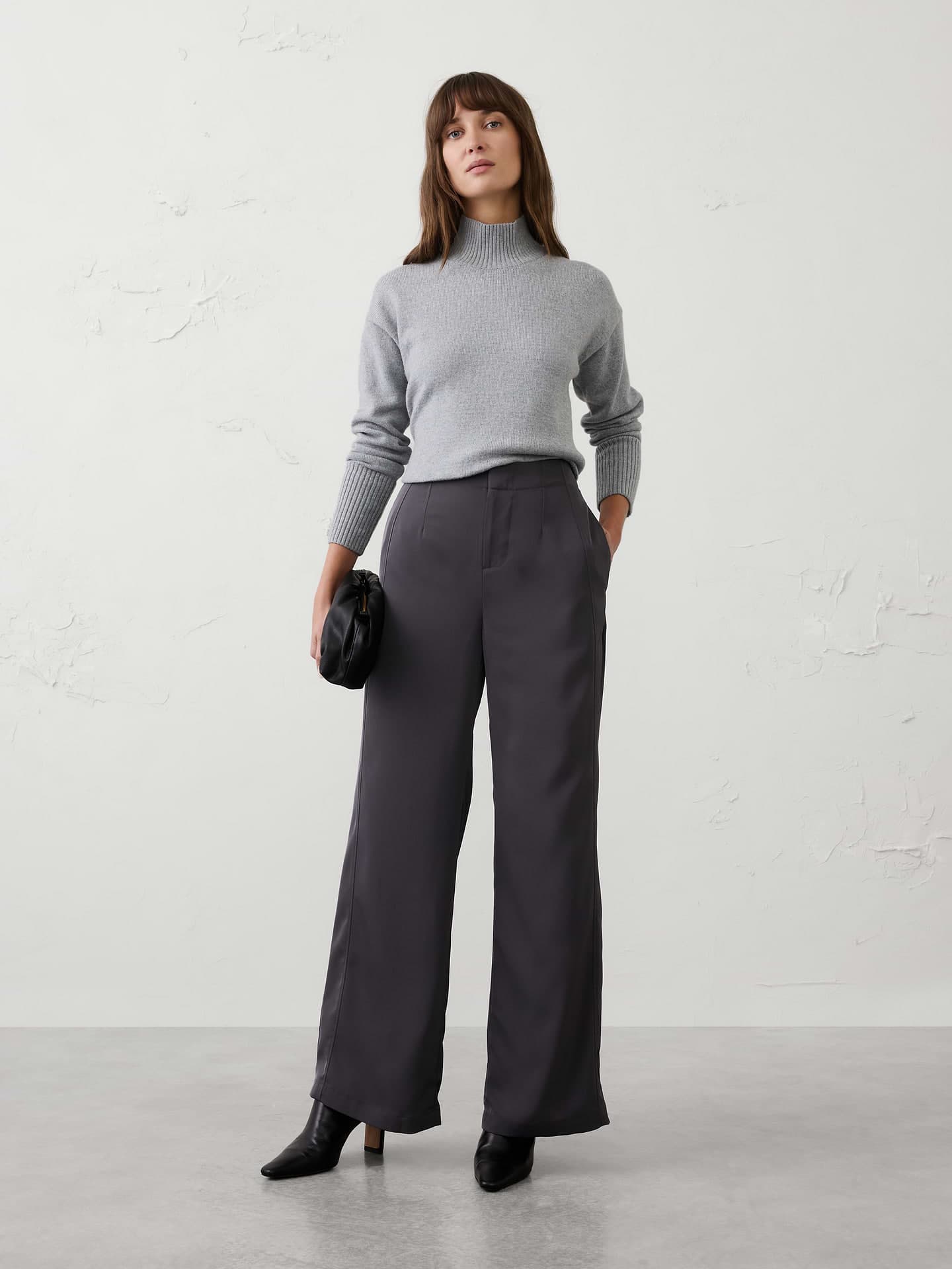 Wide-Leg High-Rise Sheen Twill Trouser