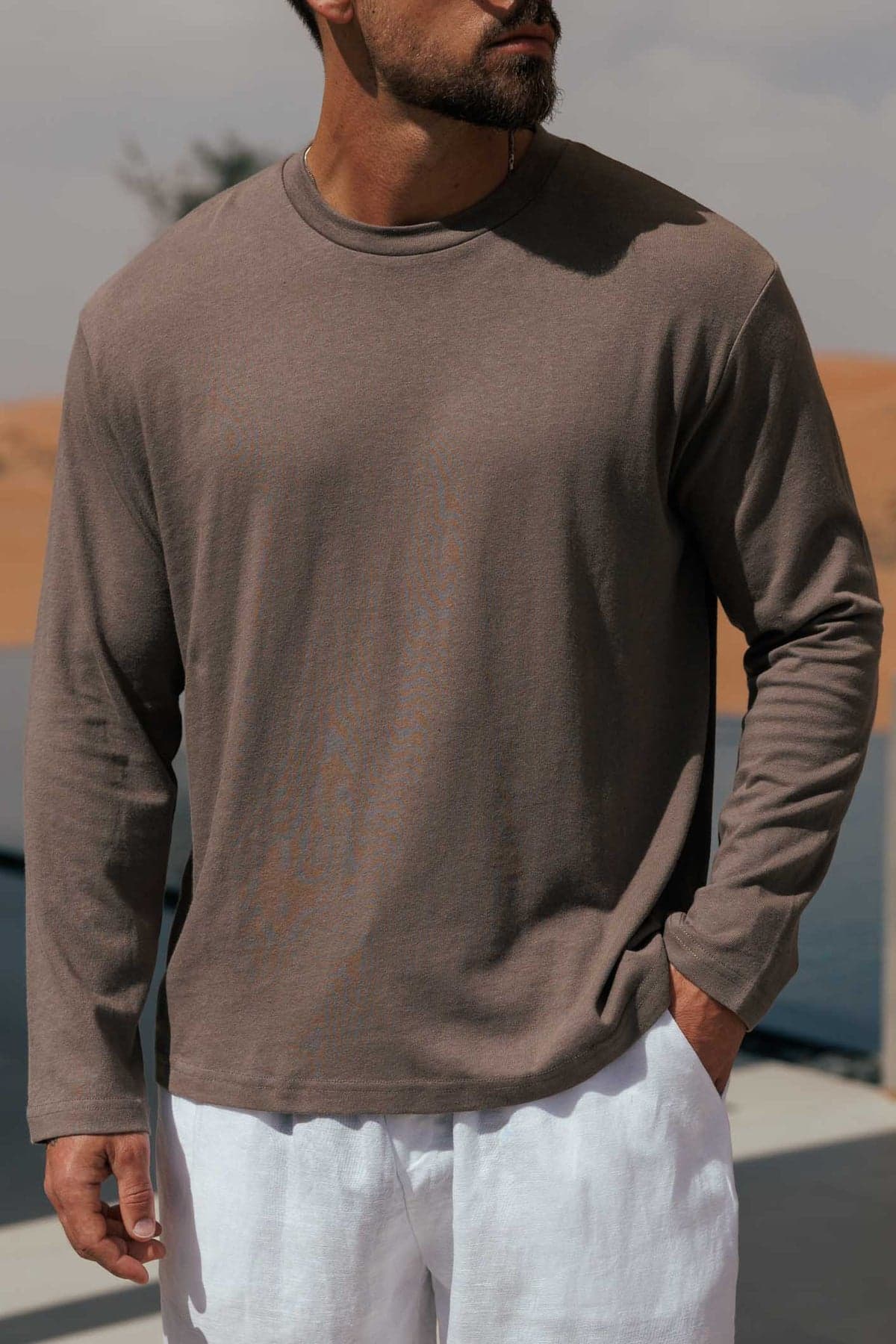 LINEN LONG SLEEVE T-SHIRT - OAK