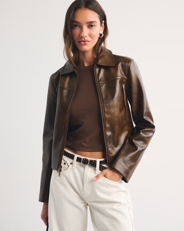 Slim Zip Vegan Leather Jacket