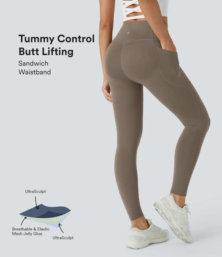 SoCinched High Waisted Butt Lifting Tummy Control Side Pocket Shaping Workout UltraSculpt Leggings