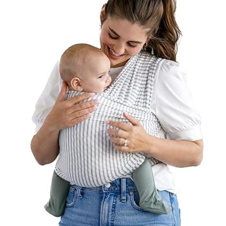 Solly Baby Wrap Carrier, for Newborn to Toddler 8-25 Lbs., Buttery-Soft & Lightweight Fabric, Reduce Crying & Increase Connection, Postpartum Essential, New Mom Gifts, Natural + Grey Stripe