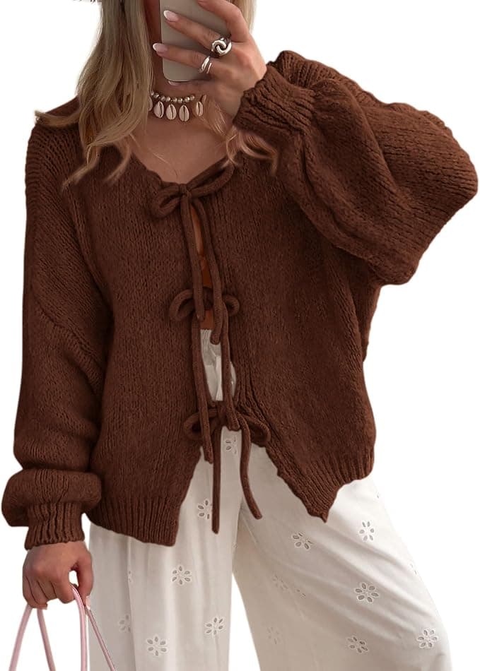 Tie Front Bow Cardigan Sweater