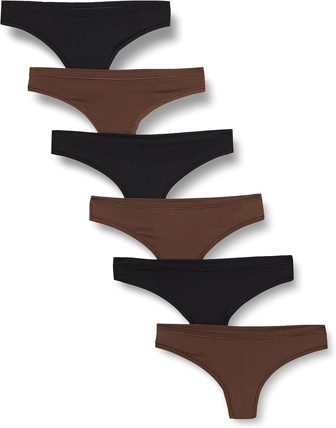 Amazon Essentials Women's Thong Underwear (Available in Plus Size), Pack of 6