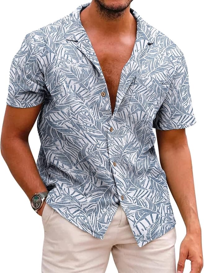 Hawaiian Floral Button Down Tropical Holiday Beach Shirt