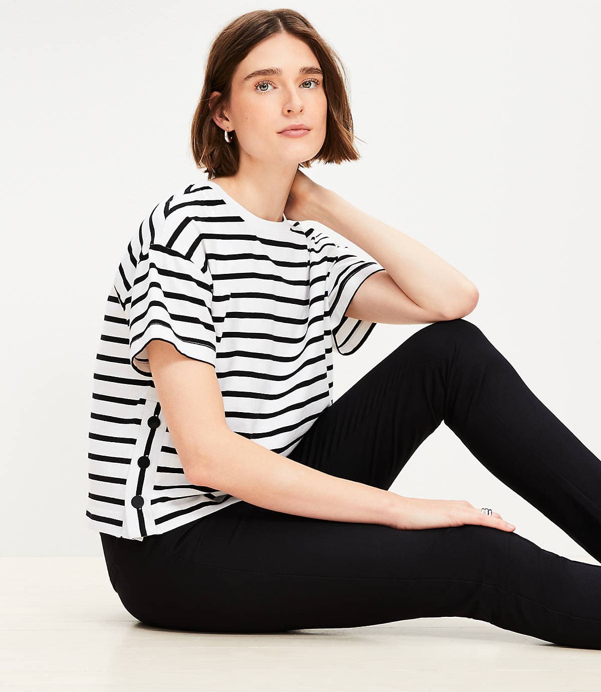 Striped Side Button Jersey Modern Tee