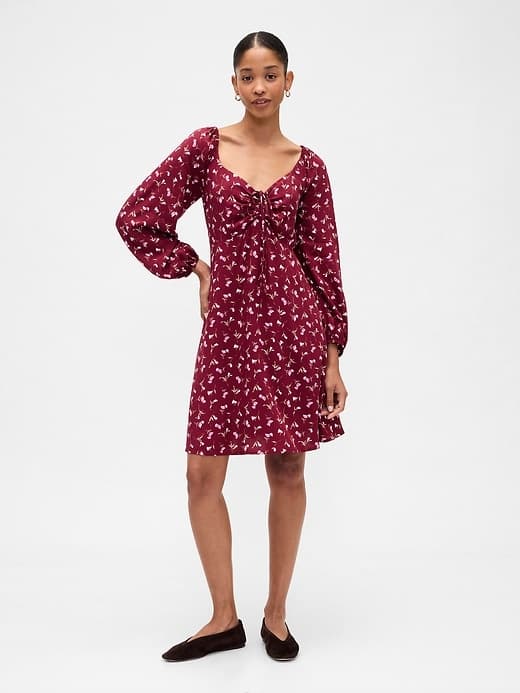Smocked Print Mini Dress