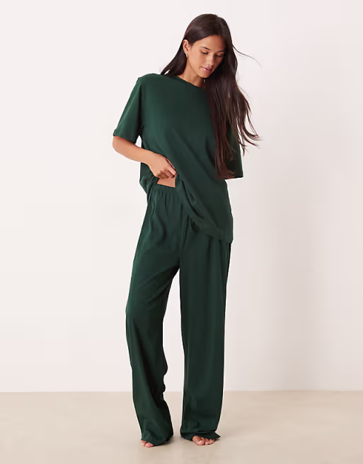 Pantalon de pyjama à assortir en coton - Vert forêt