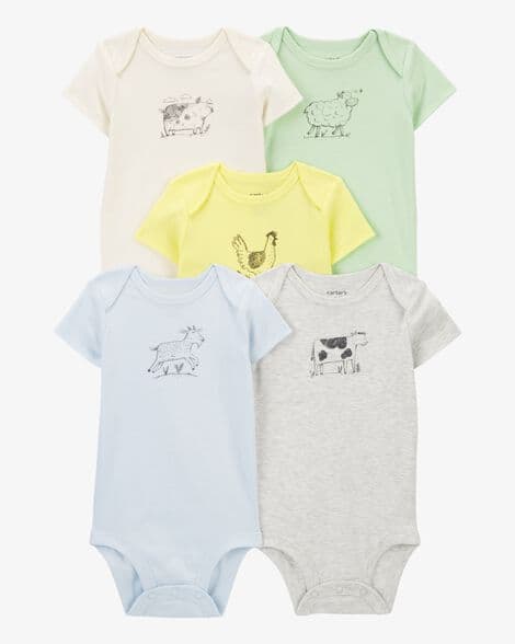 Baby 5-Pack Farm Animal Short Sleeve Bodysuits