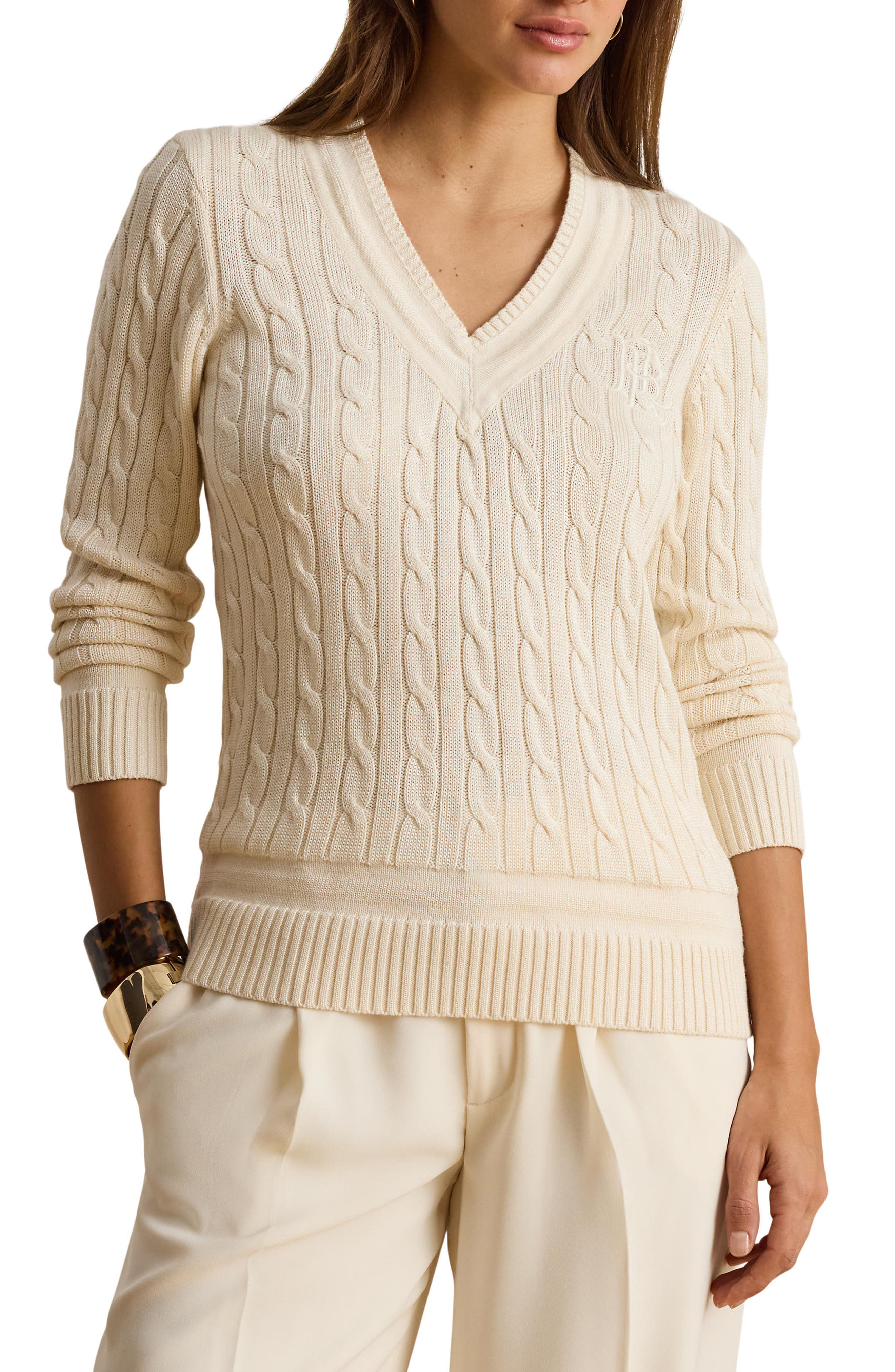 Cable Stitch V-Neck Sweater