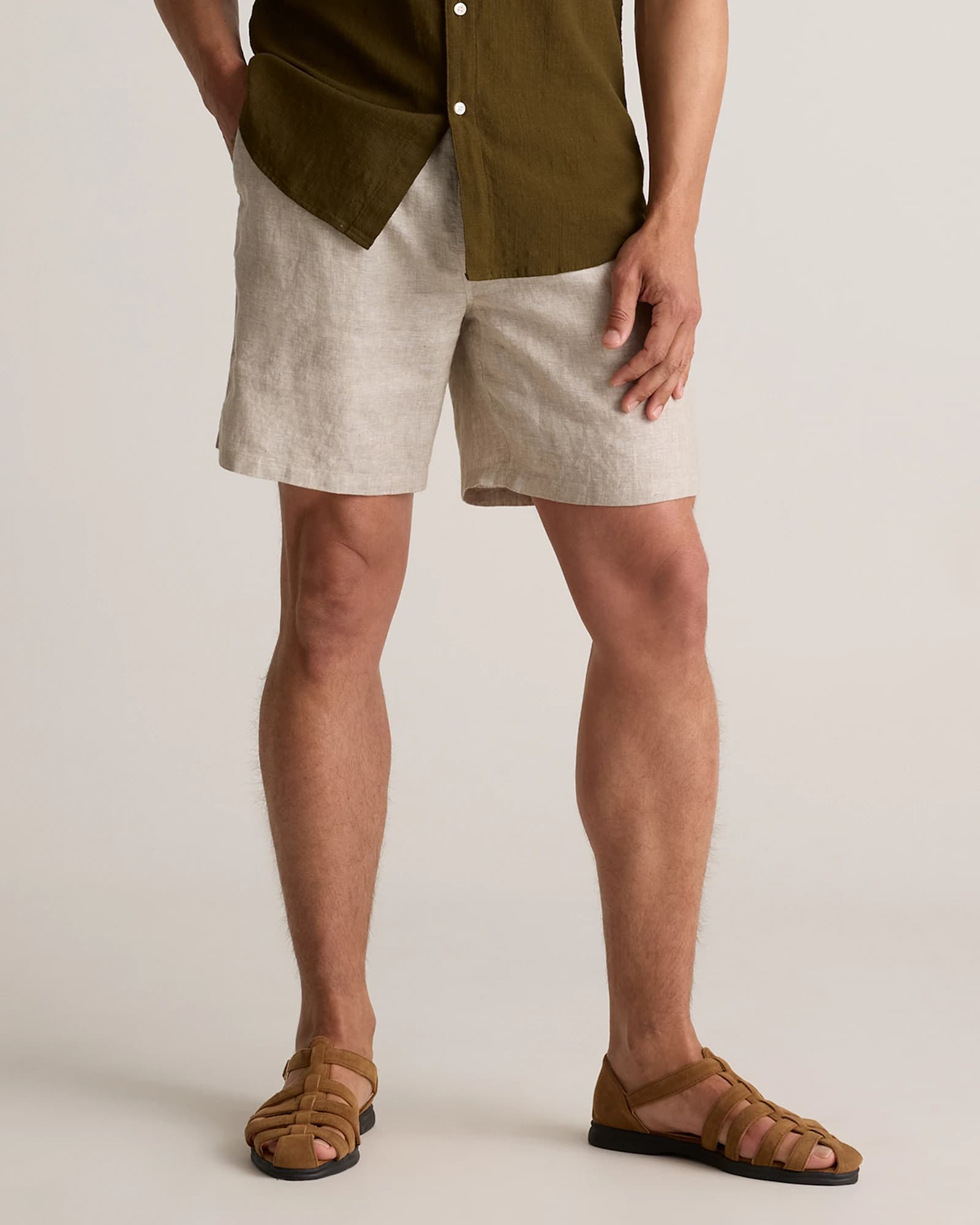 100% European Linen Drawstring Beach Shorts - 7"