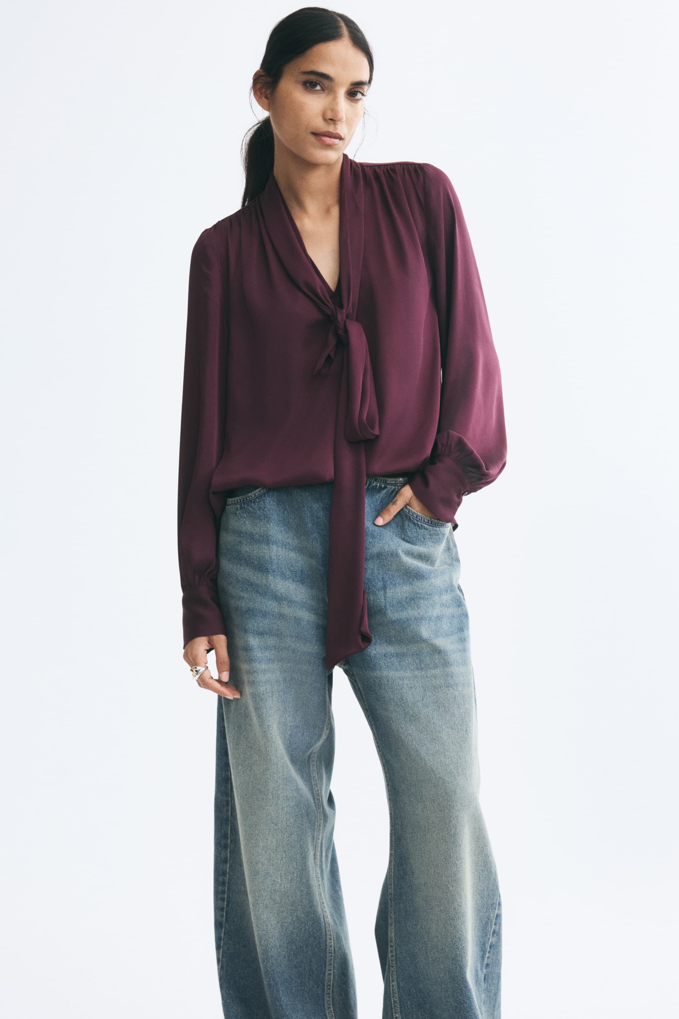 Frilled-collar cotton blouse