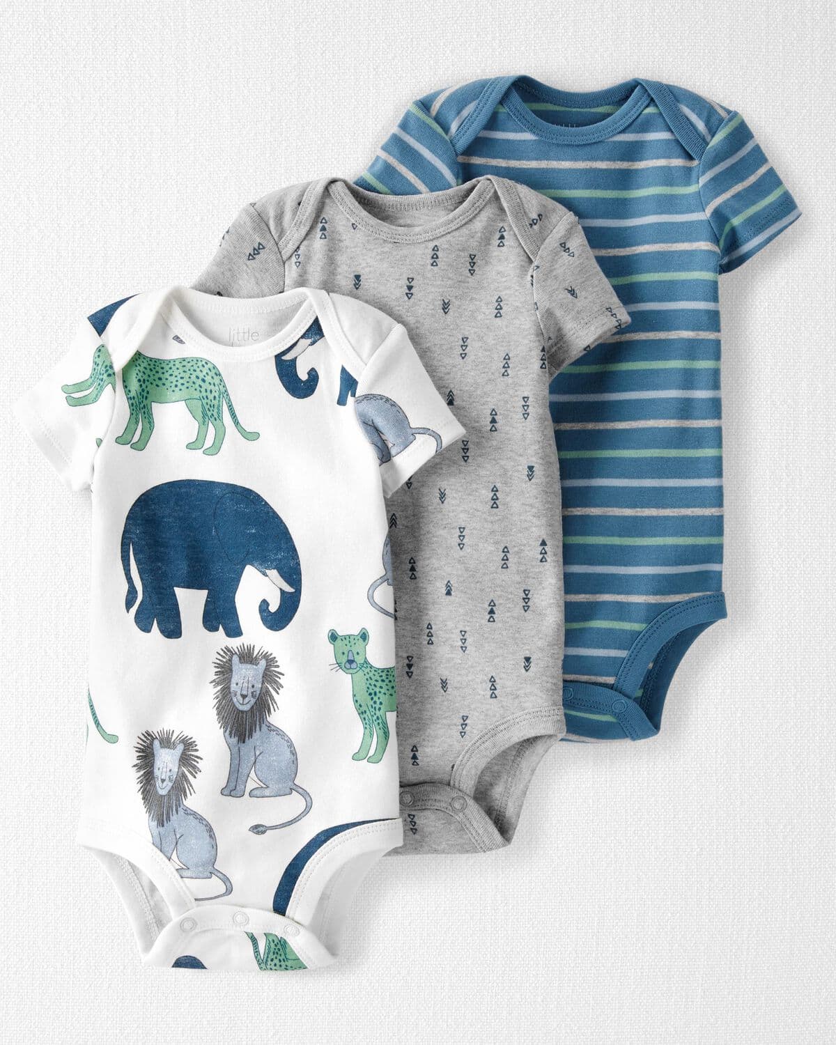 Baby Organic Cotton Rib 3-Pack Wildlife and Striped Bodysuits