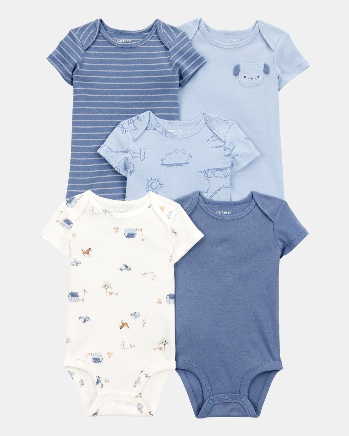 Baby Boy 5-Pack Dog Short Sleeve Cotton Bodysuits